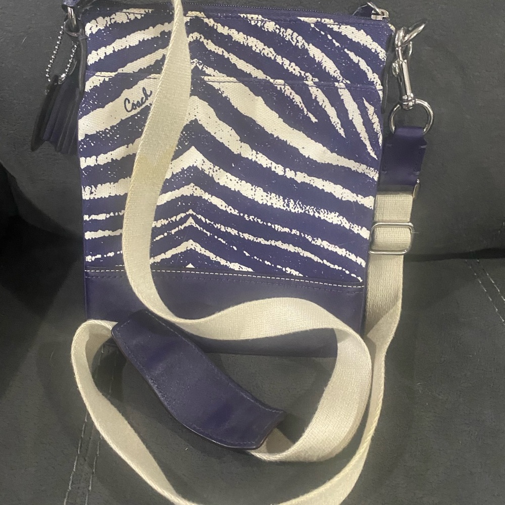 Coach Blue and White Zebra Print Crossbody Bag - Picture 2 of 8